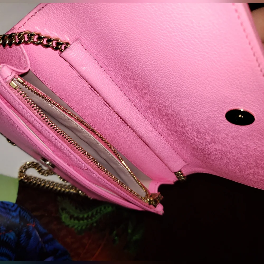 Versace Grained Calfskin Palazzo Chain Bag Crossbody  Shoulder  Pink Barbie - Picture 14 of 17